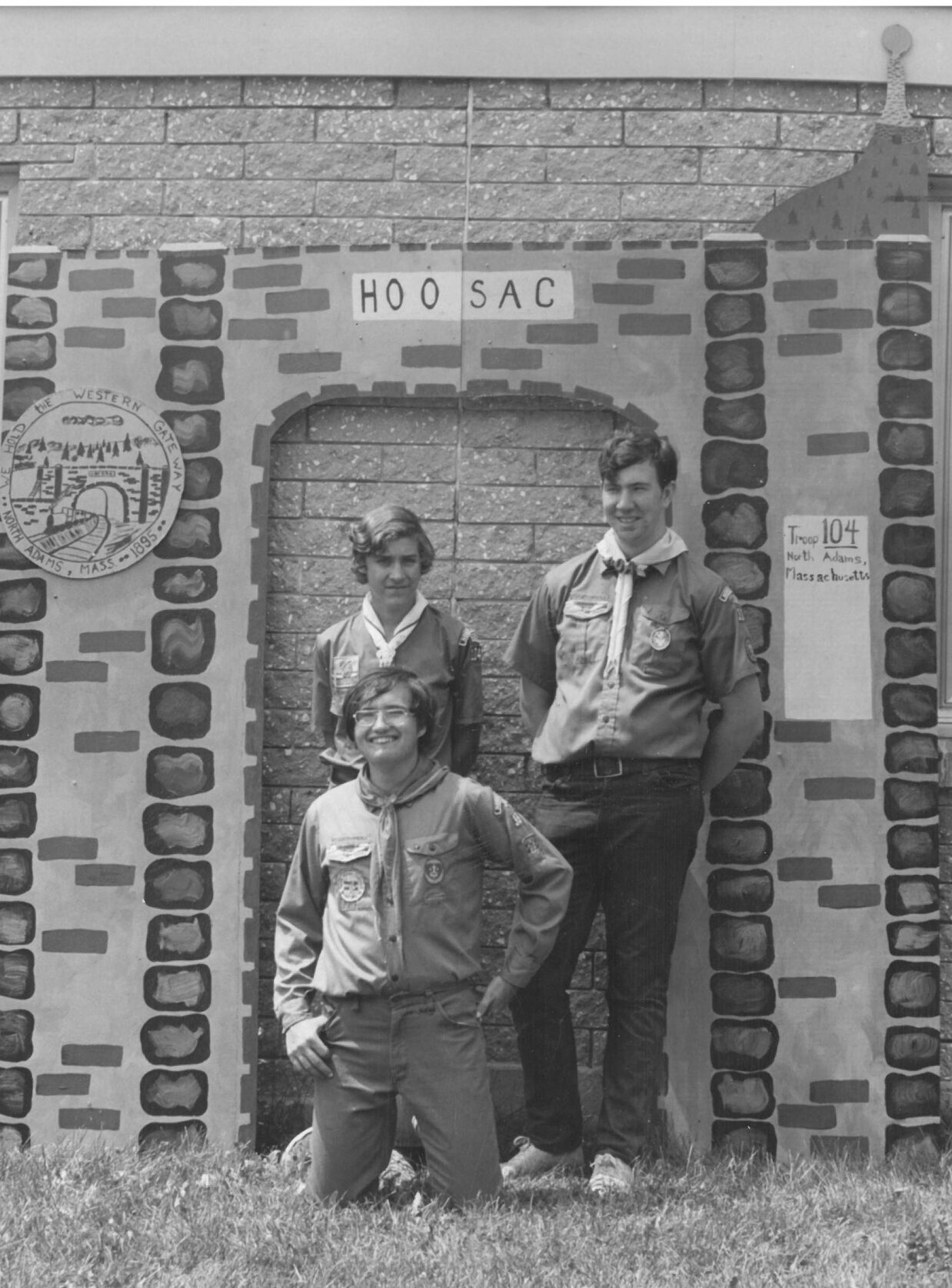 Boy Scouts from Troop 104 display a float featuring the Hoosac Tunnel made ahead of the Fall Foliage Parade. July 1973.